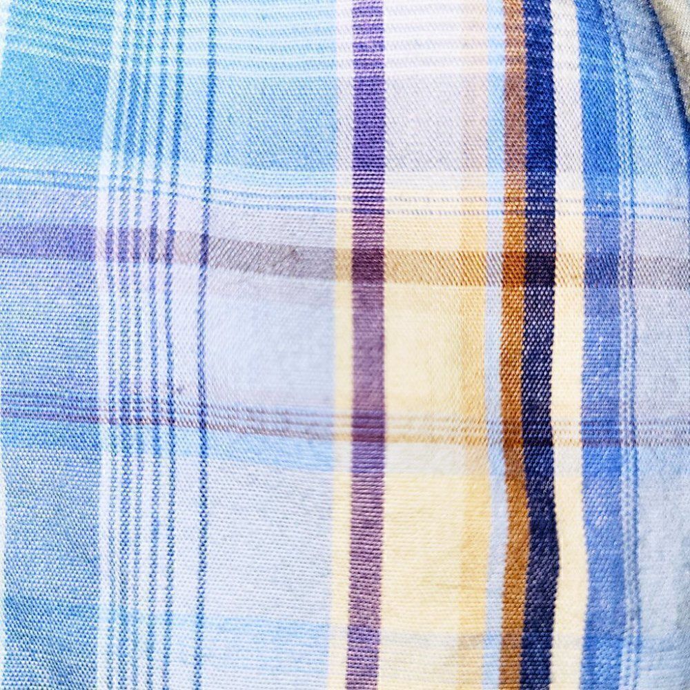 Motherhood Maternity blue cream plaid long sleeve button shirt - Picture 4 of 4